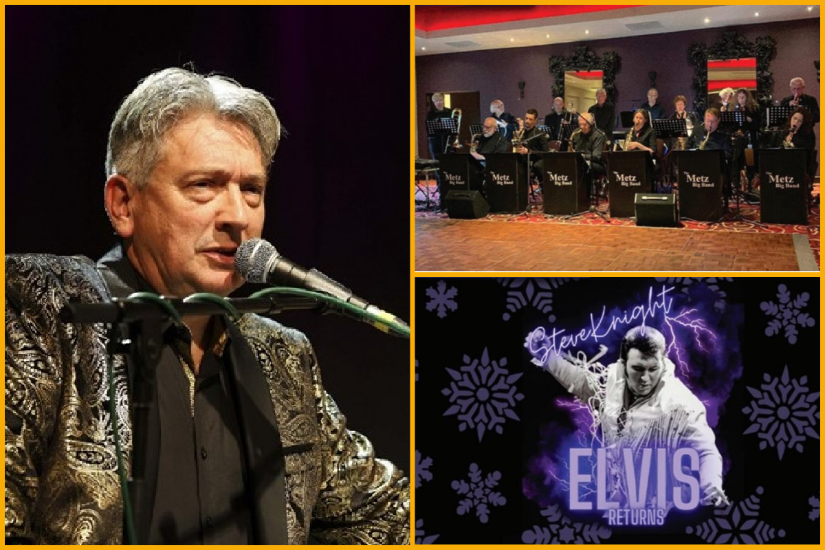 Collage of Rockin' & Swingin' Christmas Evening, A Big Band Christmas, Elvis at Christmas.